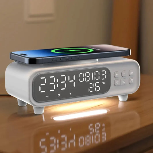 Wireless Charger Time Alarm Clock LED Night Light