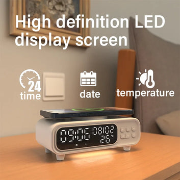 Wireless Charger Time Alarm Clock LED Night Light